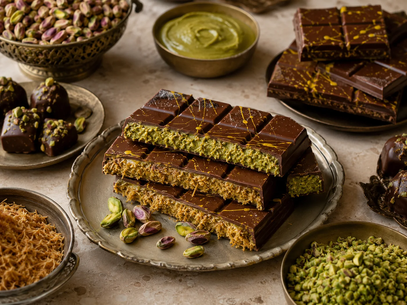 Surtido de chocolates y bombones con pistacho